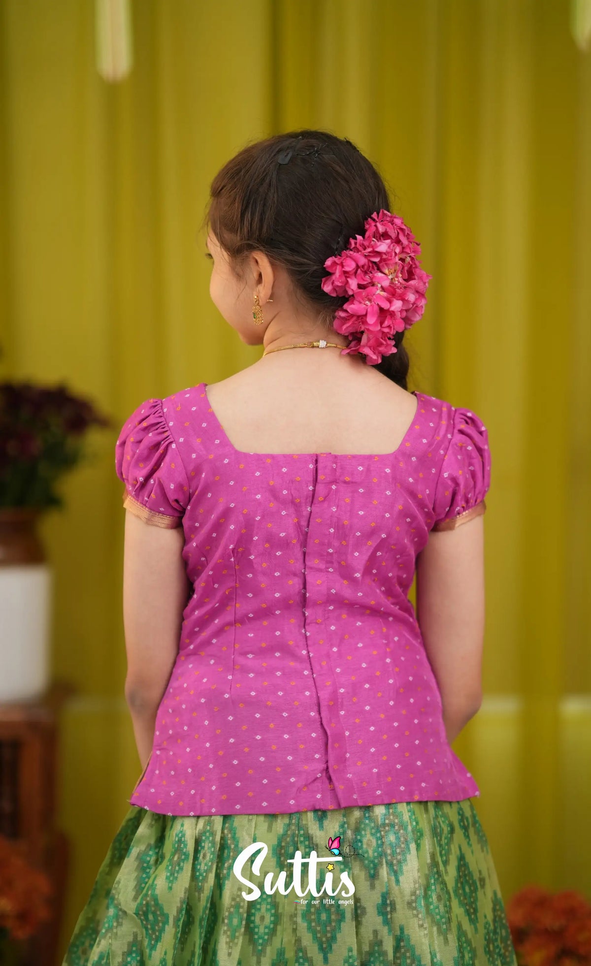Organza Pavadai Sattai - Light green and Pink - Kids-Suttis