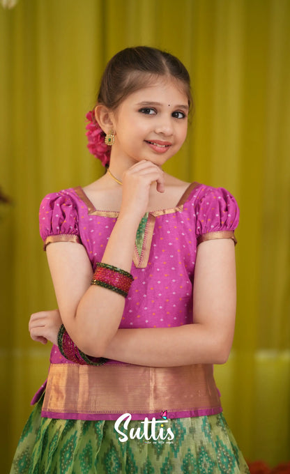 Organza Pavadai Sattai - Light green and Pink - Kids-Suttis