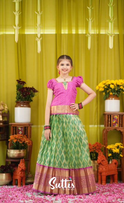 Organza Pavadai Sattai - Light green and Pink - Kids-Suttis