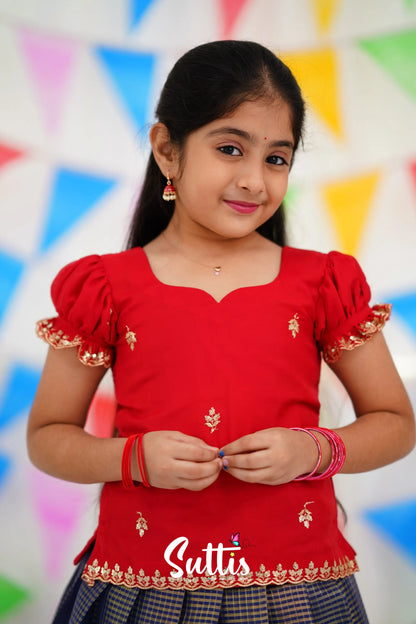 Organza Pavadai Sattai - Navy Blue And Red Kids-Suttis