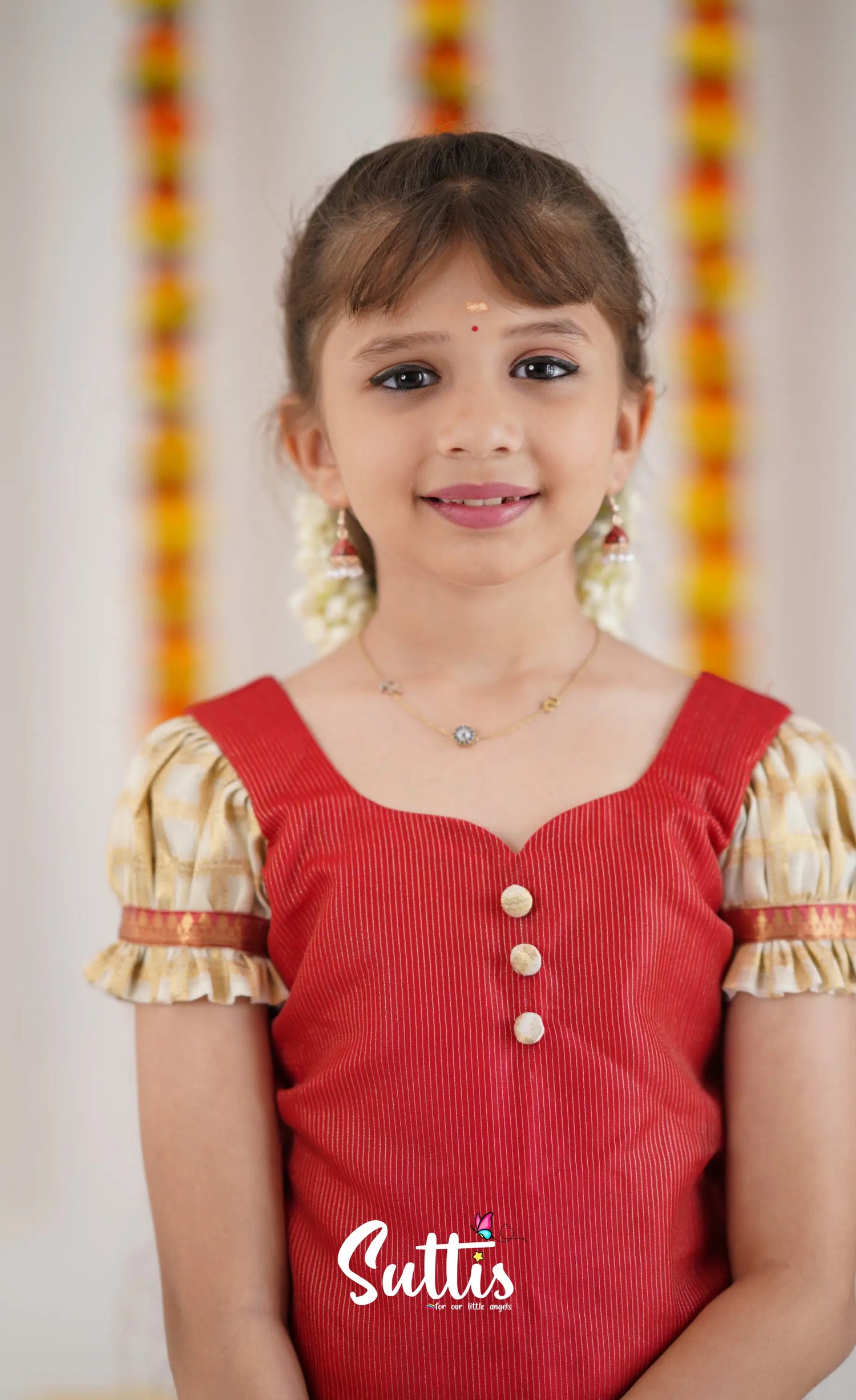 Organza Pavadai Sattai - Offwhite And Red Kids-Suttis