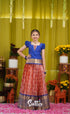 Organza Pavadai Sattai - Orangish red and Dark blue - Kids-Suttis