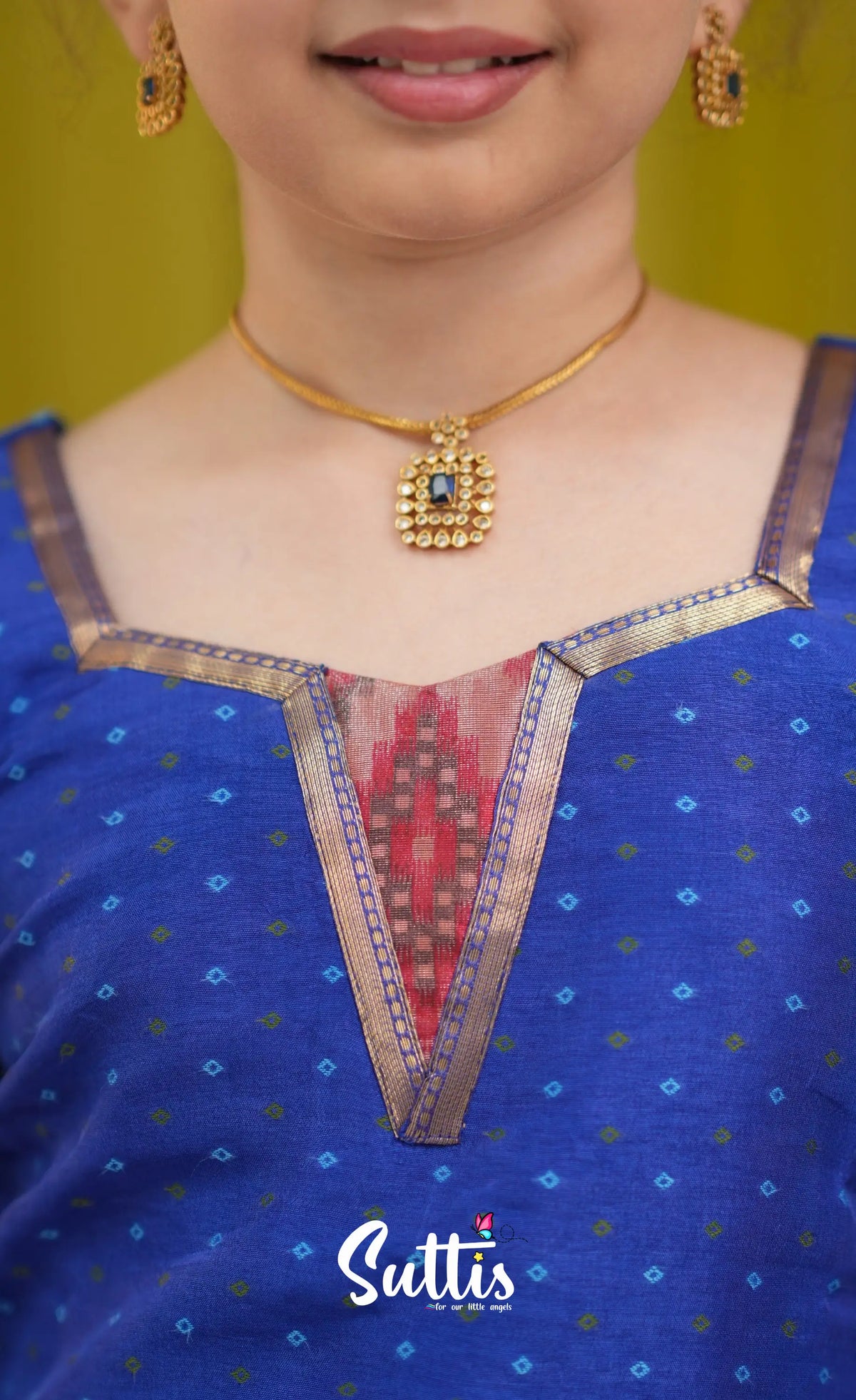 Organza Pavadai Sattai - Orangish red and Dark blue - Kids-Suttis