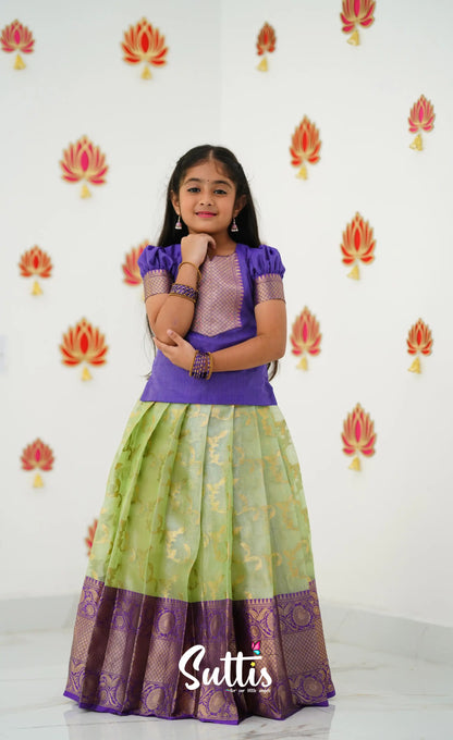 Organza Pavadai Sattai - Pastel Green And Purple Kids-Suttis