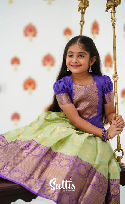 Organza Pavadai Sattai - Pastel Green And Purple Kids-Suttis