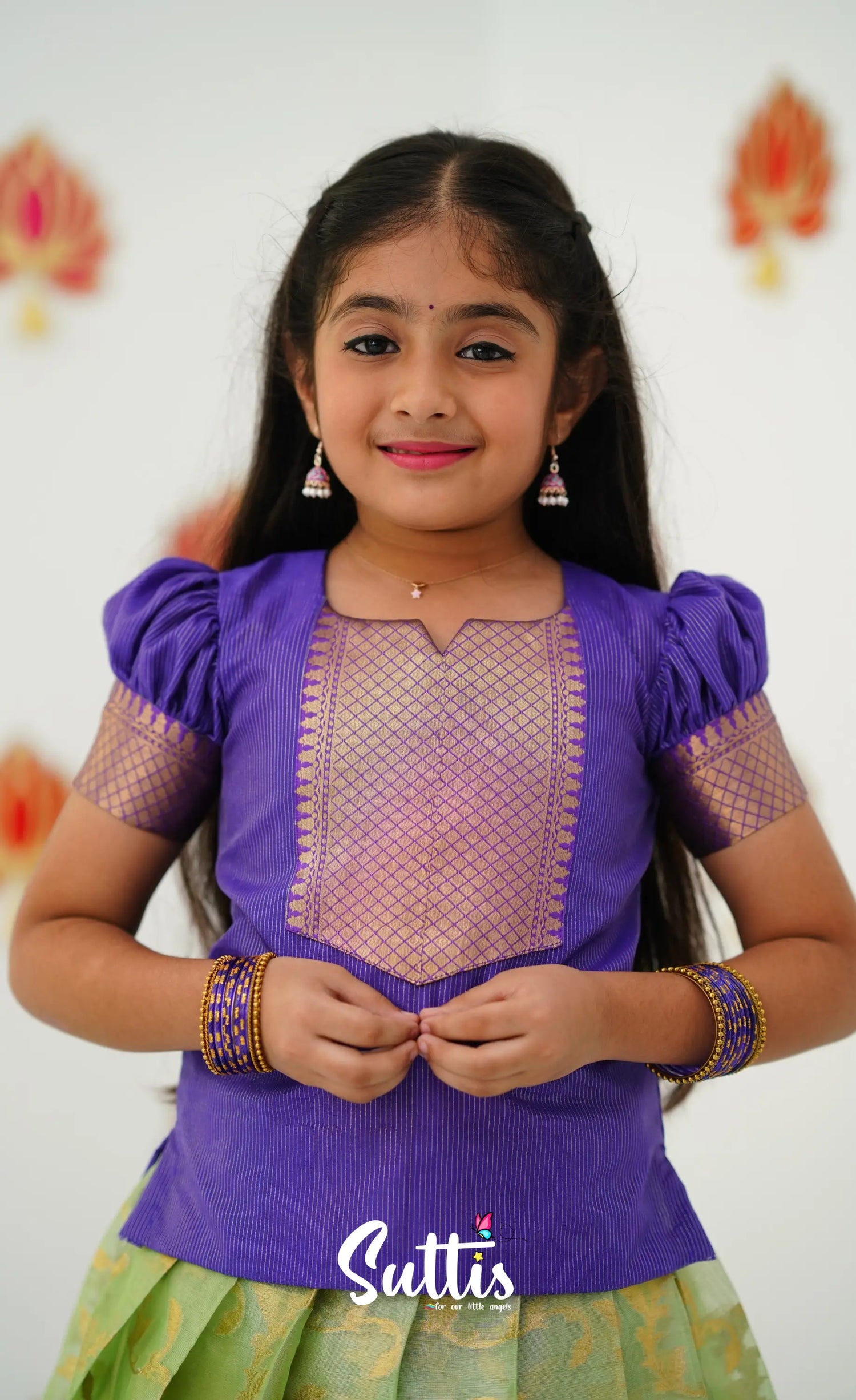 Organza Pavadai Sattai - Pastel Green And Purple Kids-Suttis