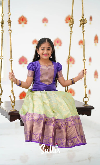 Organza Pavadai Sattai - Pastel Green And Purple Kids-Suttis