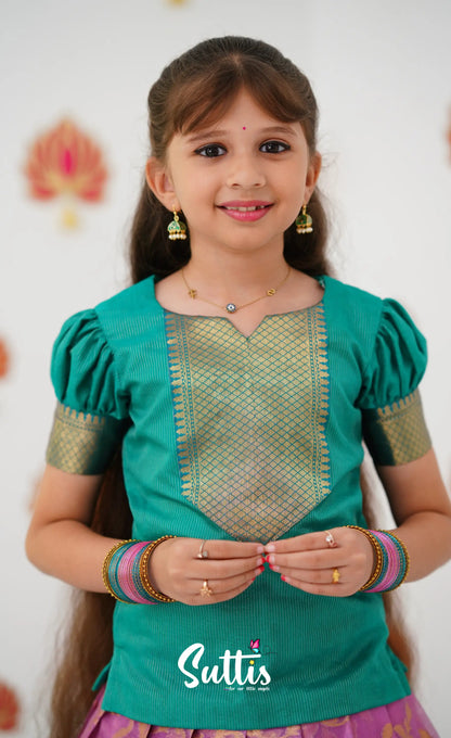 Organza Pavadai Sattai - Pink And Teal Green Kids-Suttis