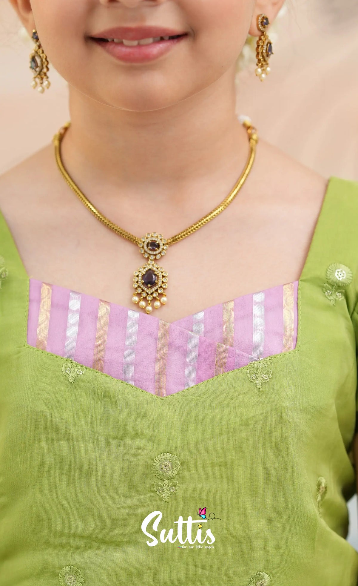 Organza Pavadai Sattai - Pinkish Lavender and Pastel Green - Kids-Suttis