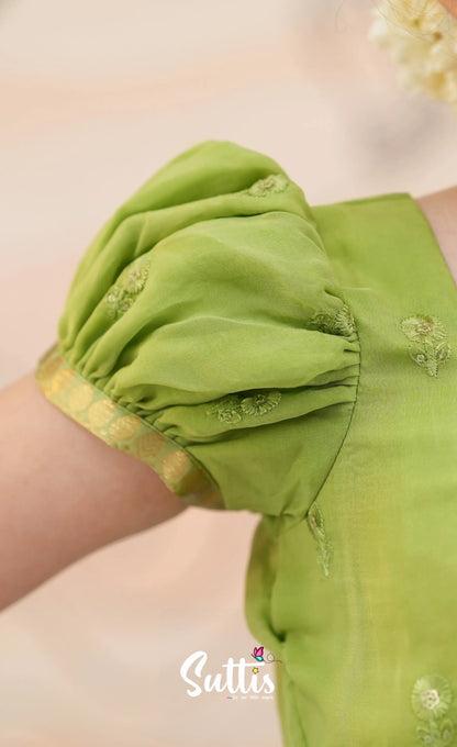 Organza Pavadai Sattai - Pinkish Lavender and Pastel Green - Kids-Suttis