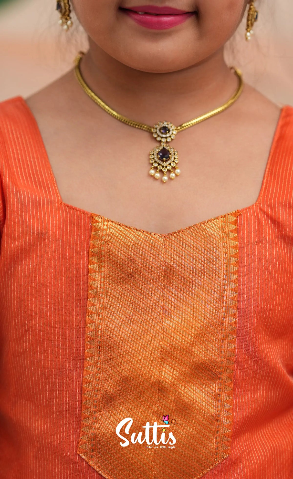 Organza Pavadai Sattai - Purple and Orange - Kids-Suttis
