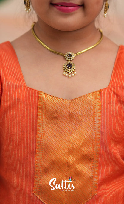 Organza Pavadai Sattai - Purple and Orange - Kids-Suttis