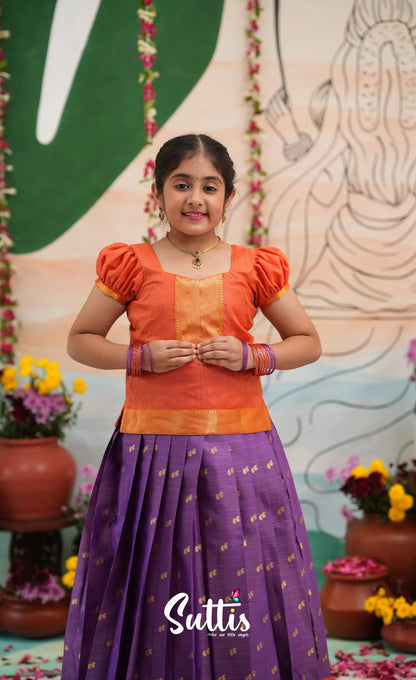 Organza Pavadai Sattai - Purple and Orange - Kids-Suttis