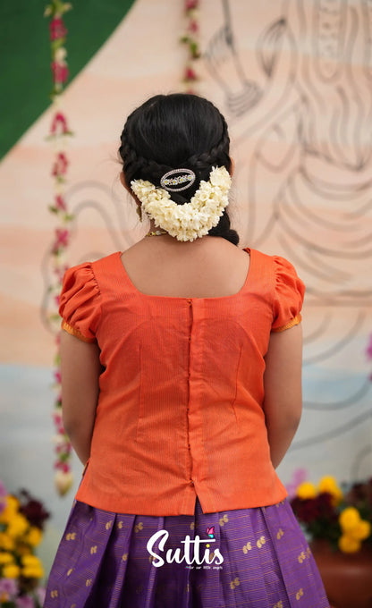 Organza Pavadai Sattai - Purple and Orange - Kids-Suttis