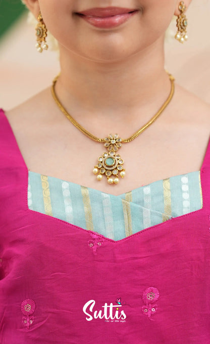 Organza Pavadai Sattai - Sky Blue and Rani Pink - Kids-Suttis