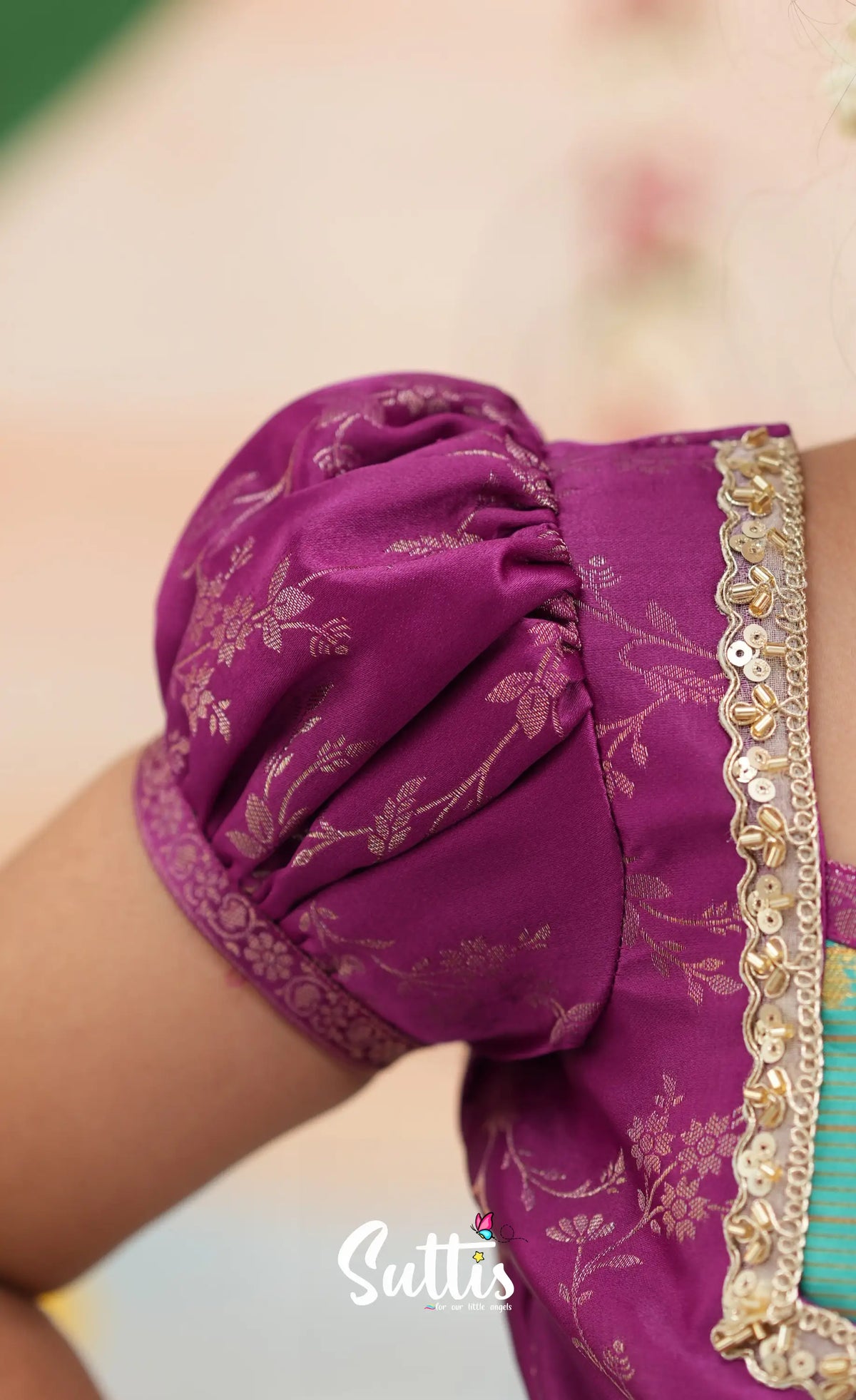 Organza Pavadai Sattai - Teal Blue and Purple - Kids-Suttis