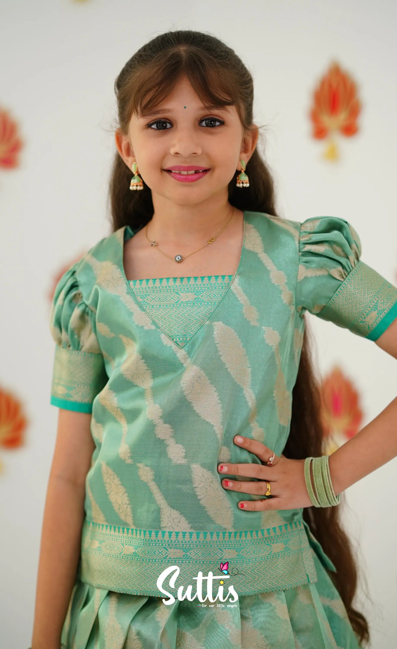 Organza Pavadai Sattai - Teal Kids-Suttis