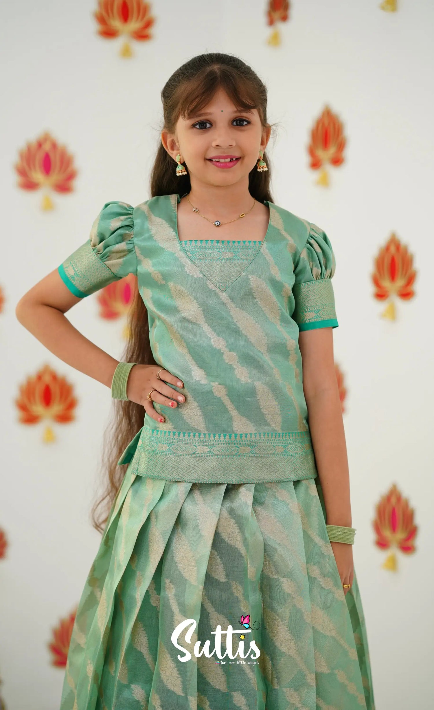 Organza Pavadai Sattai - Teal Kids-Suttis