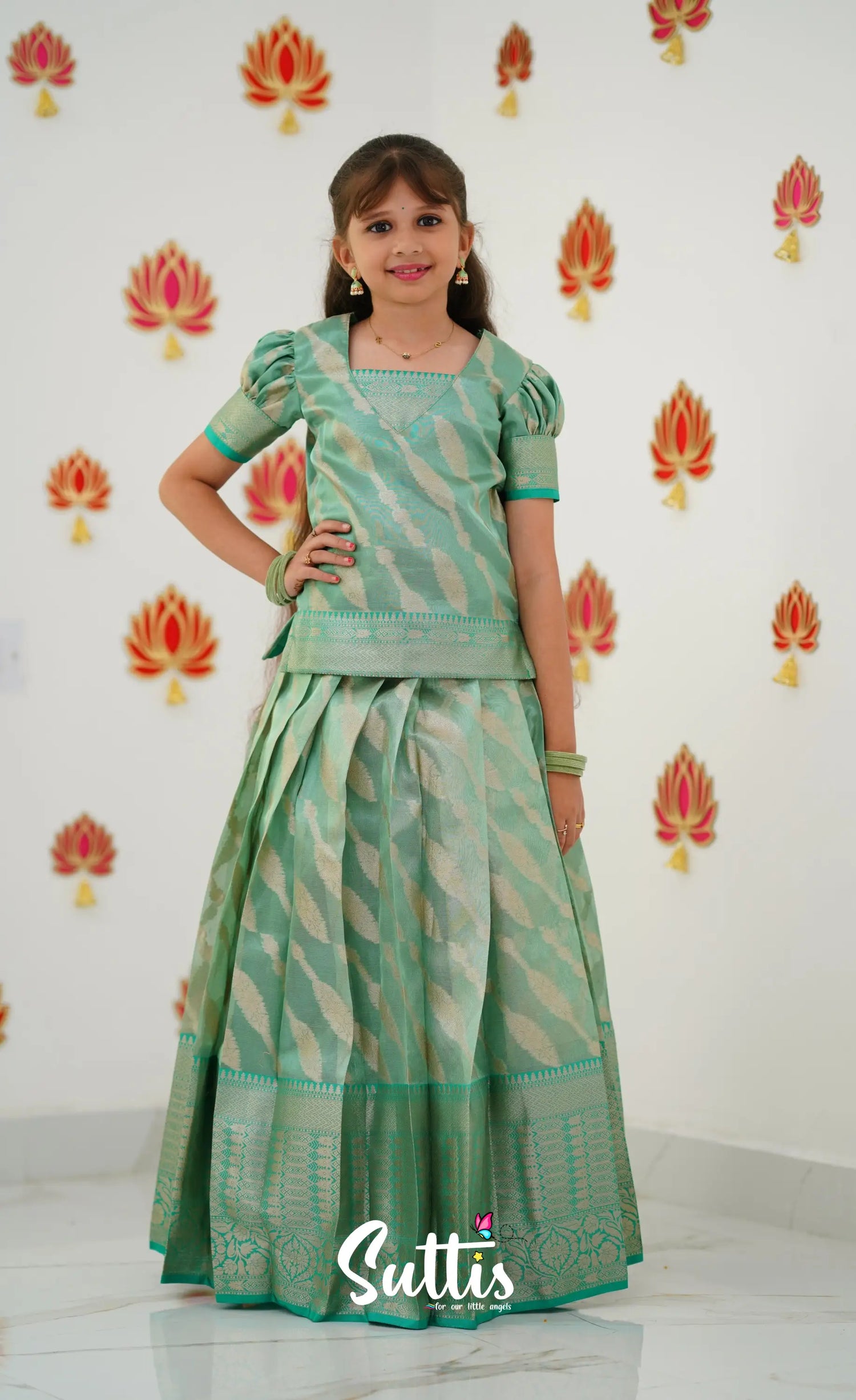 Organza Pavadai Sattai - Teal Kids-Suttis