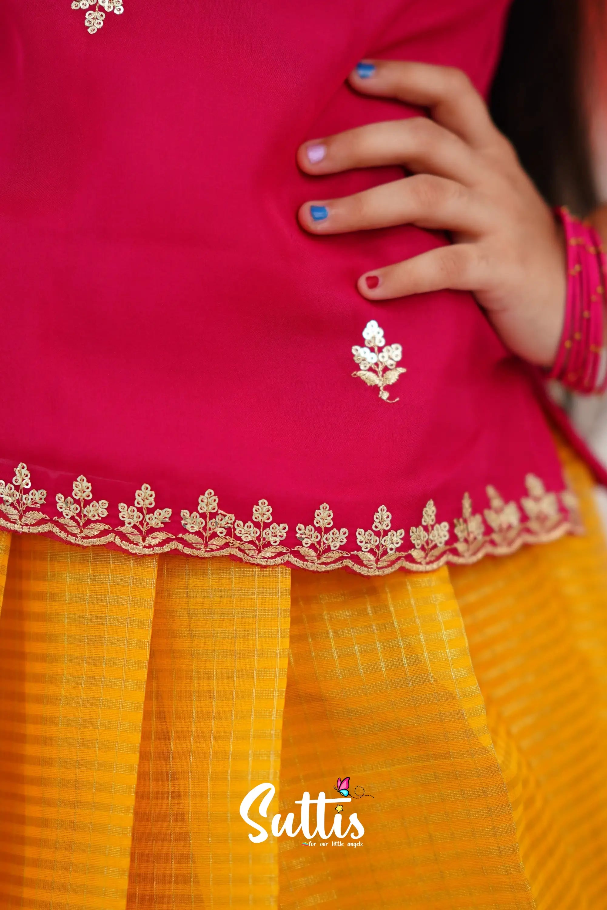 Organza Pavadai Sattai - Yellow And Pink Kids-Suttis