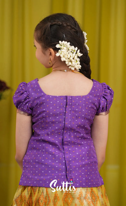 Organza Pavadai Sattai - Yellow and Purple - Kids-Suttis