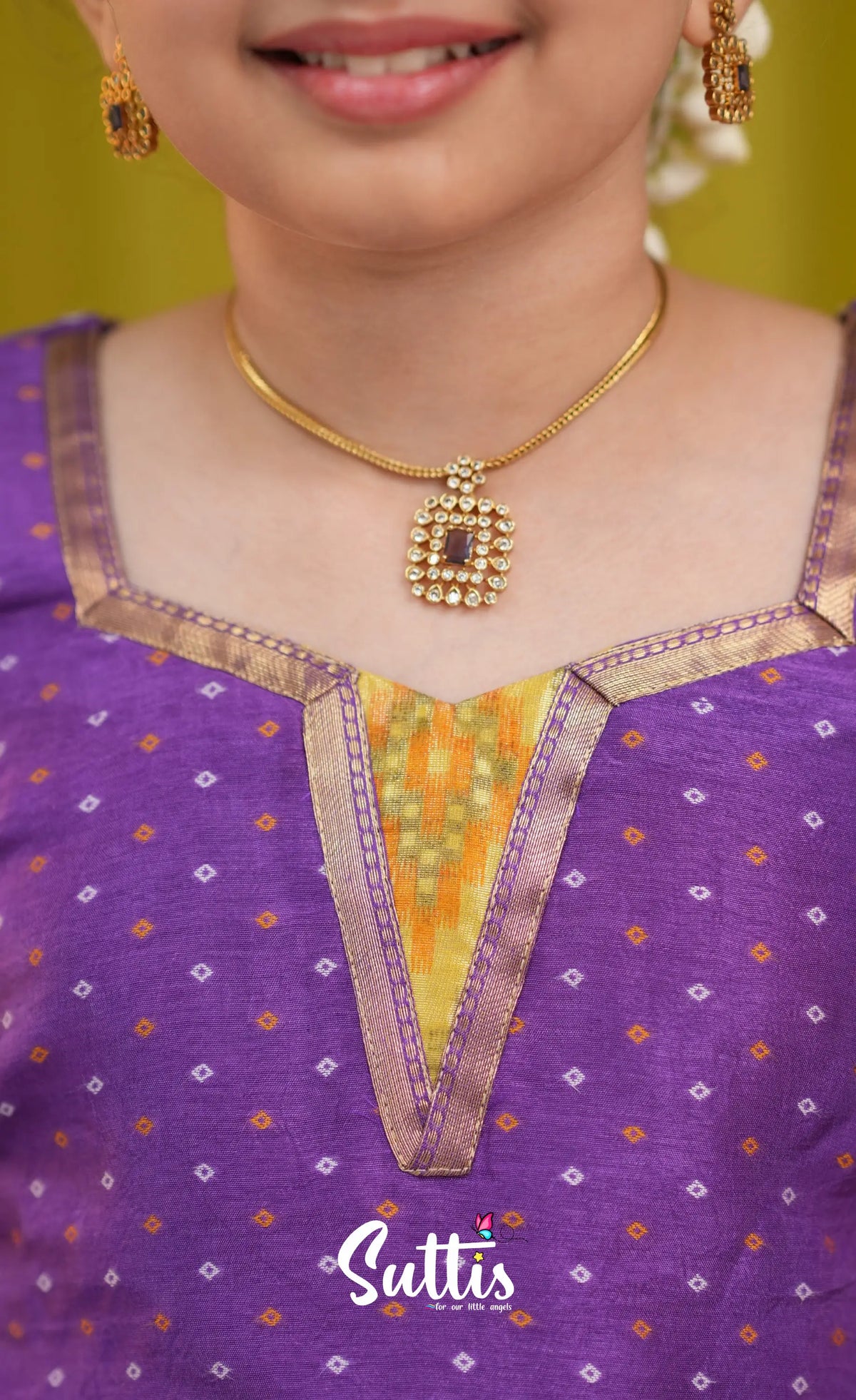 Organza Pavadai Sattai - Yellow and Purple - Kids-Suttis