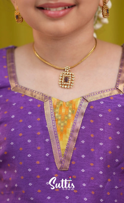 Organza Pavadai Sattai - Yellow and Purple - Kids-Suttis