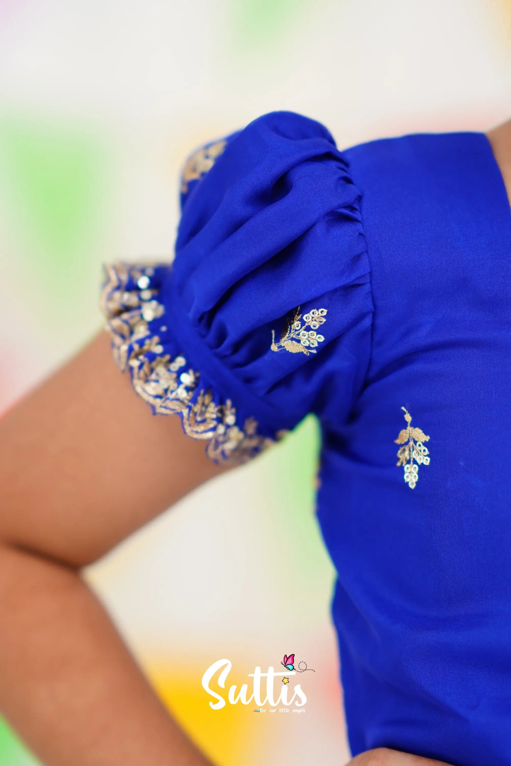 Organza Pavadai Sattai - Yellow And Royal Blue Kids-Suttis