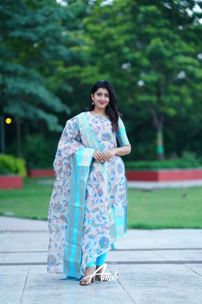 Organza Salwar - Sky Blue Anarkalis