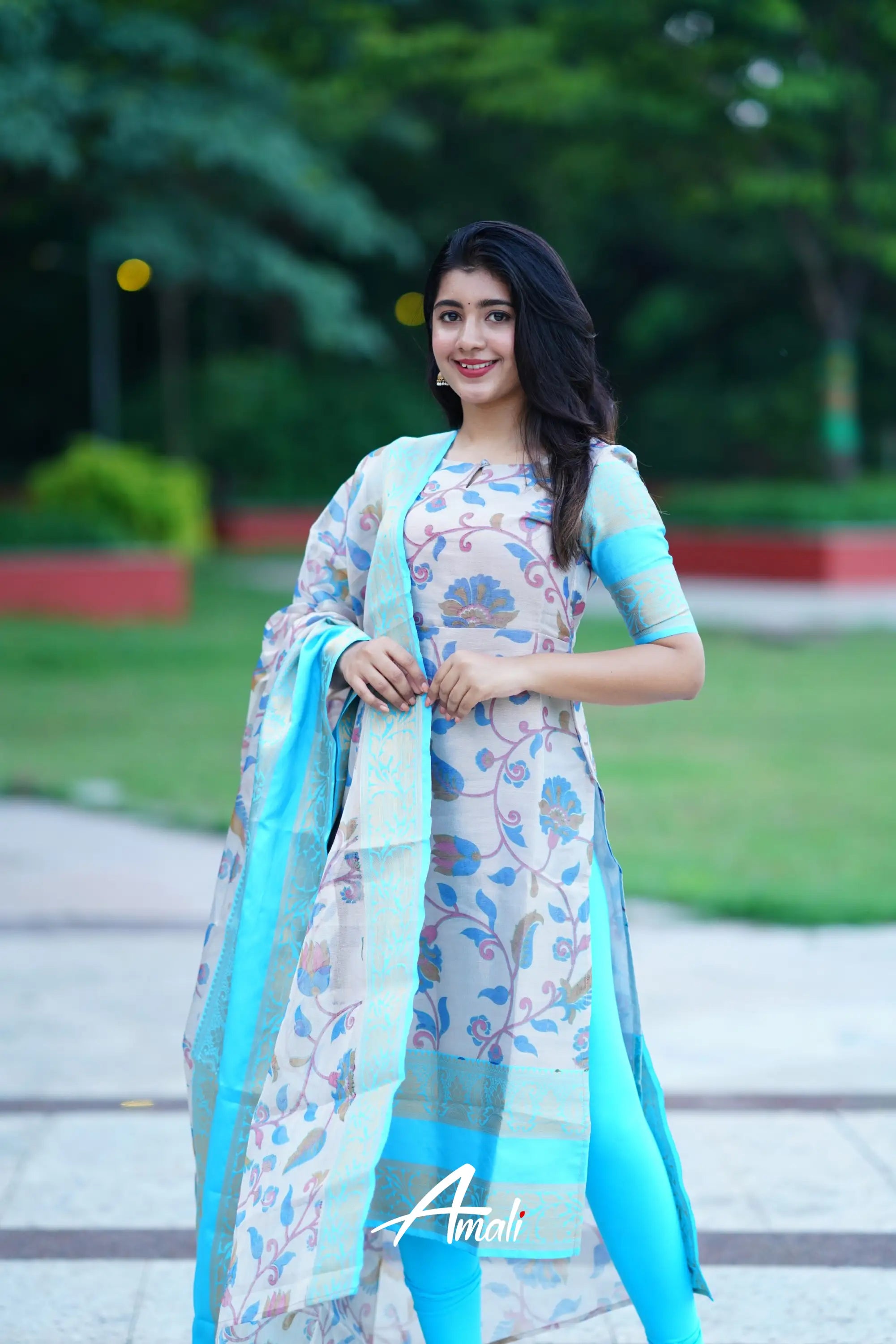 Organza Salwar - Sky Blue Anarkalis