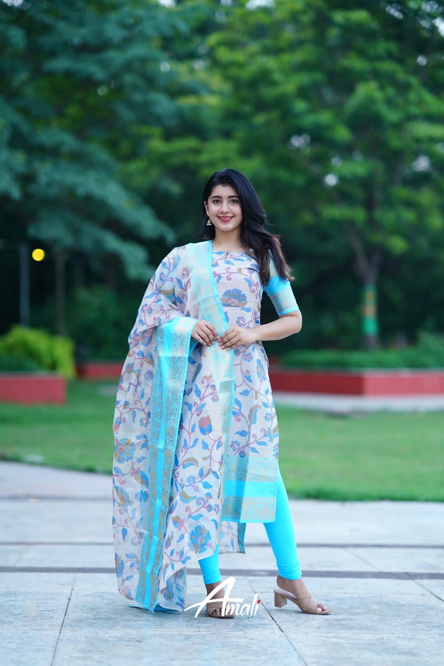 Organza Salwar - Sky Blue Anarkalis