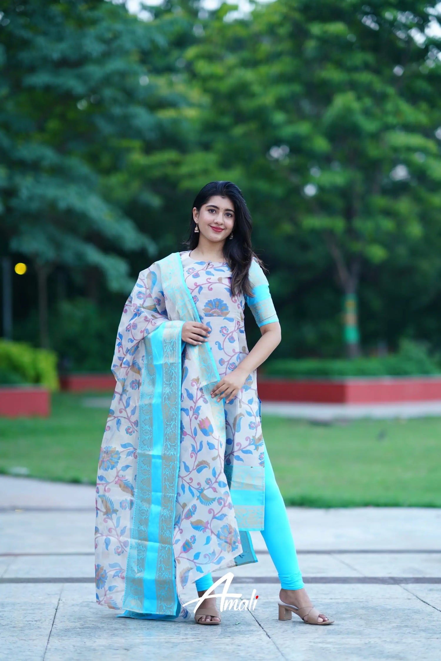 Organza Salwar - Sky Blue Anarkalis