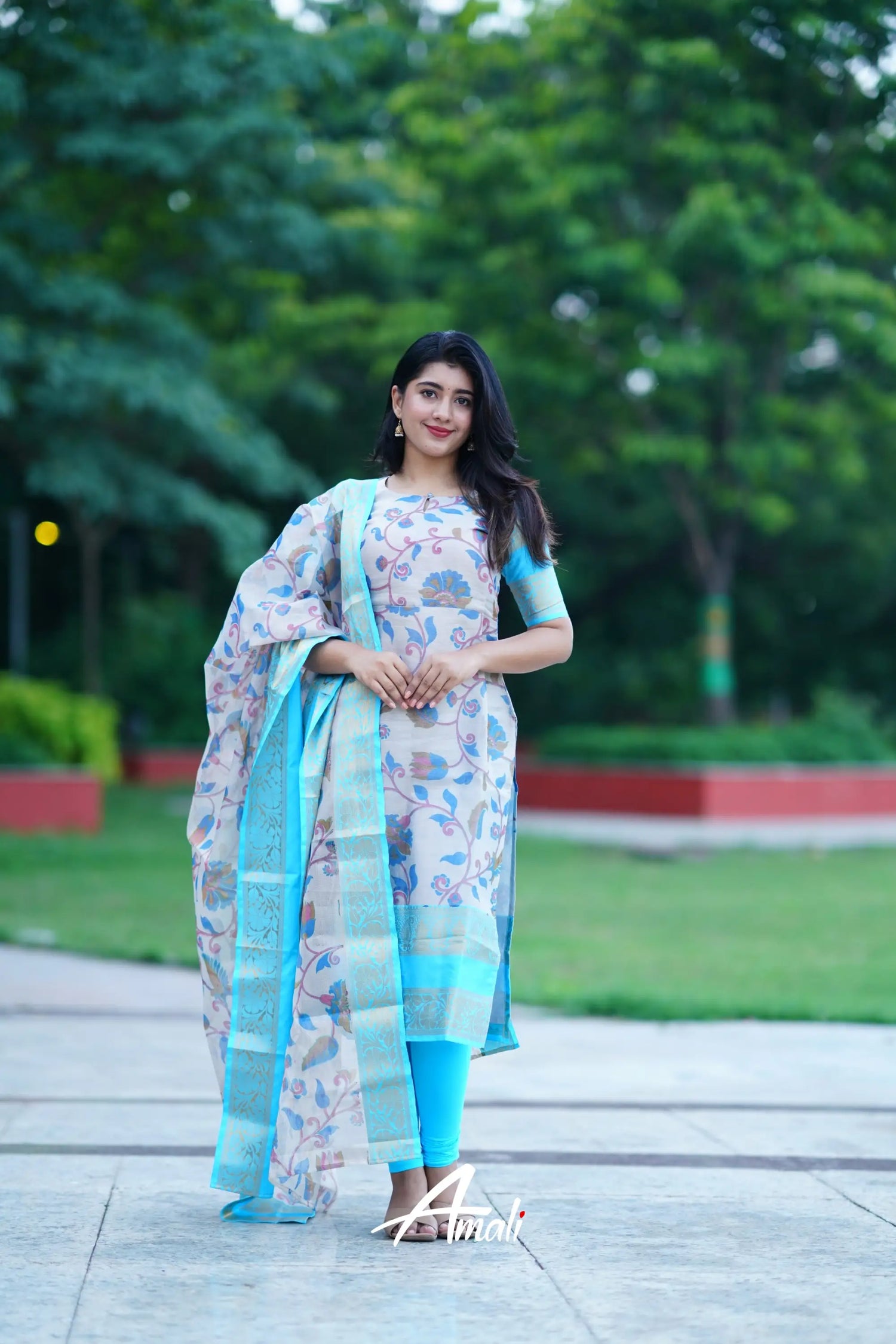 Organza Salwar - Sky Blue Anarkalis