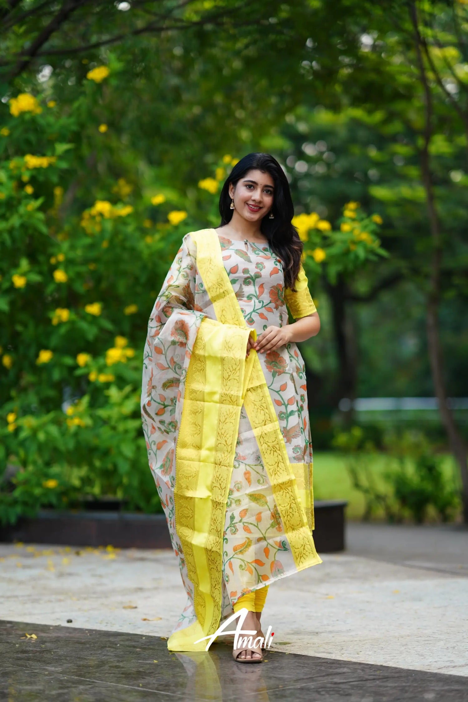 Organza Salwar - Yellow Anarkalis