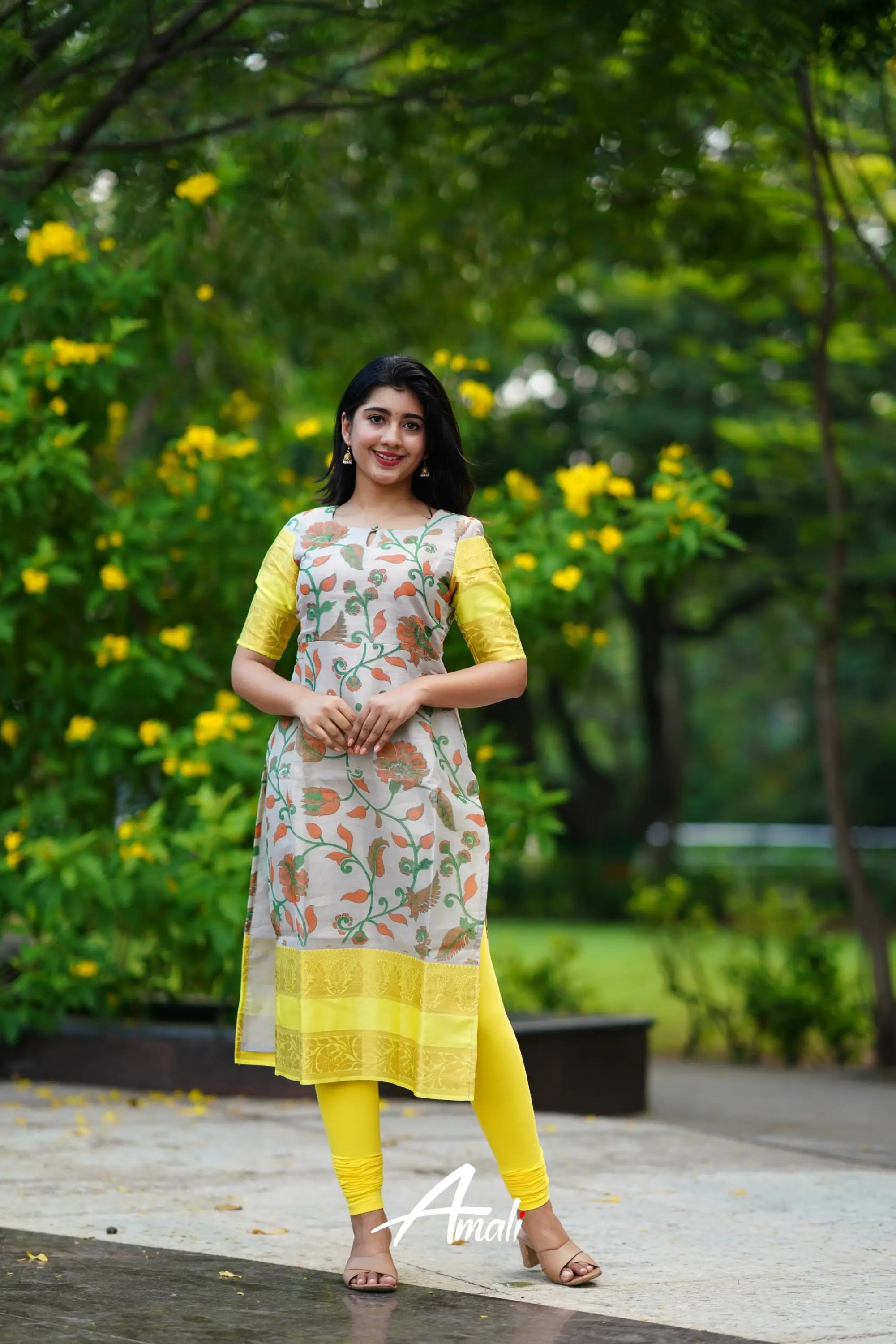 Organza Salwar - Yellow Anarkalis