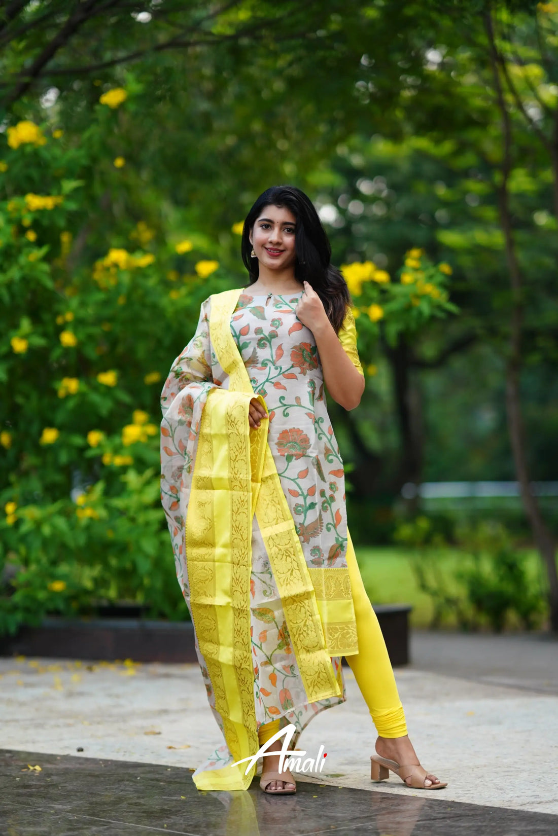 Organza Salwar - Yellow Anarkalis