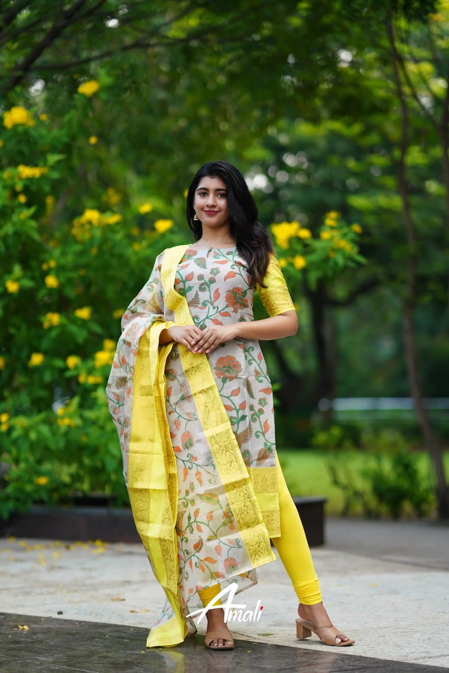 Organza Salwar - Yellow Anarkalis