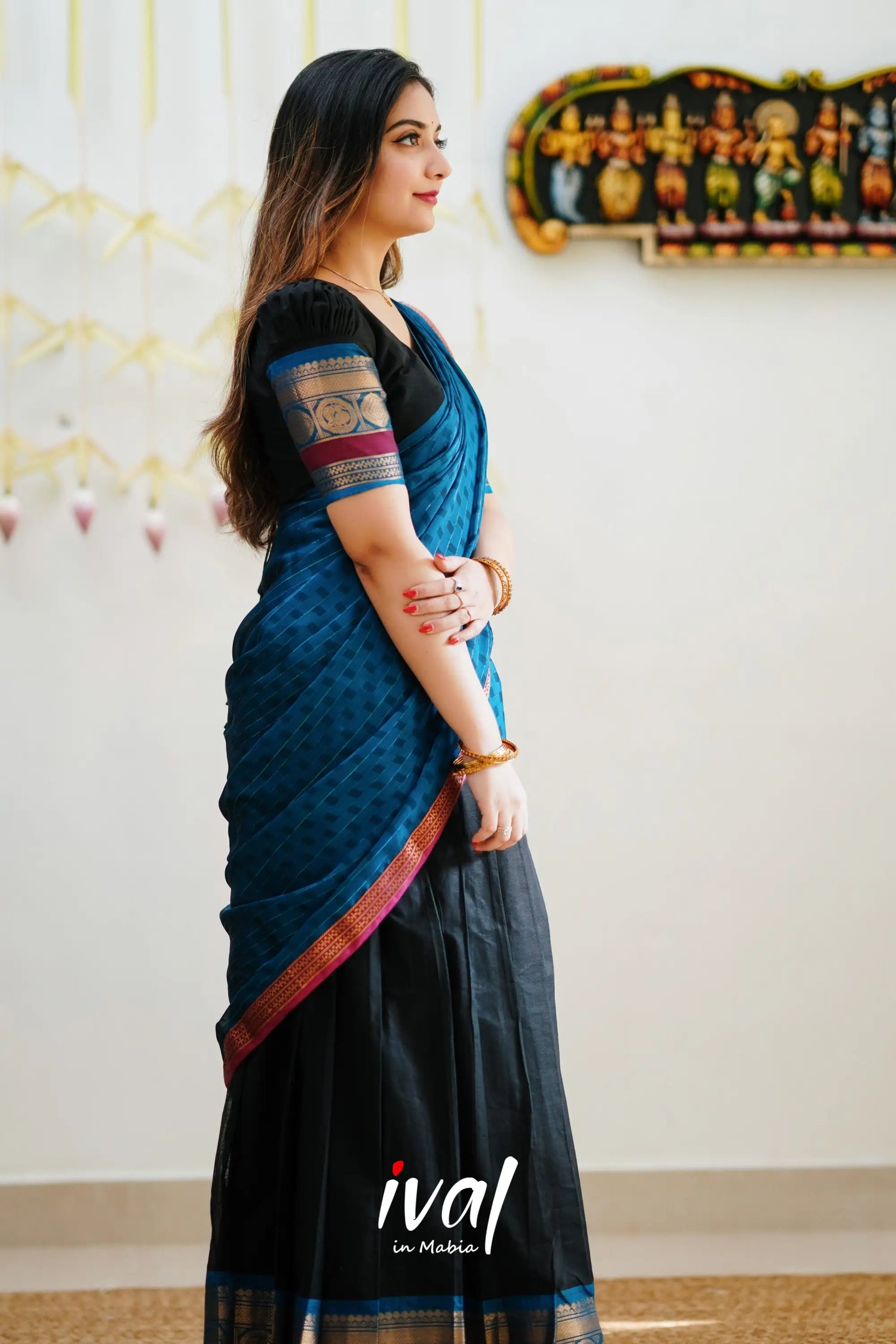 Padmaja - Black And Blue Cotton Halfsaree Half Sarees