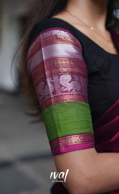 Padmaja - Black And Magenta Cotton Halfsaree Half Sarees