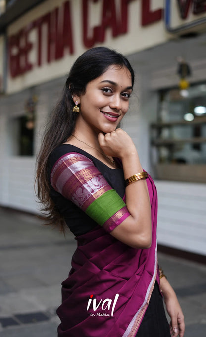 Padmaja - Black And Magenta Cotton Halfsaree Half Sarees