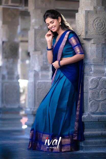 Padmaja - Blue And Royal Cotton Halfsaree Half Sarees