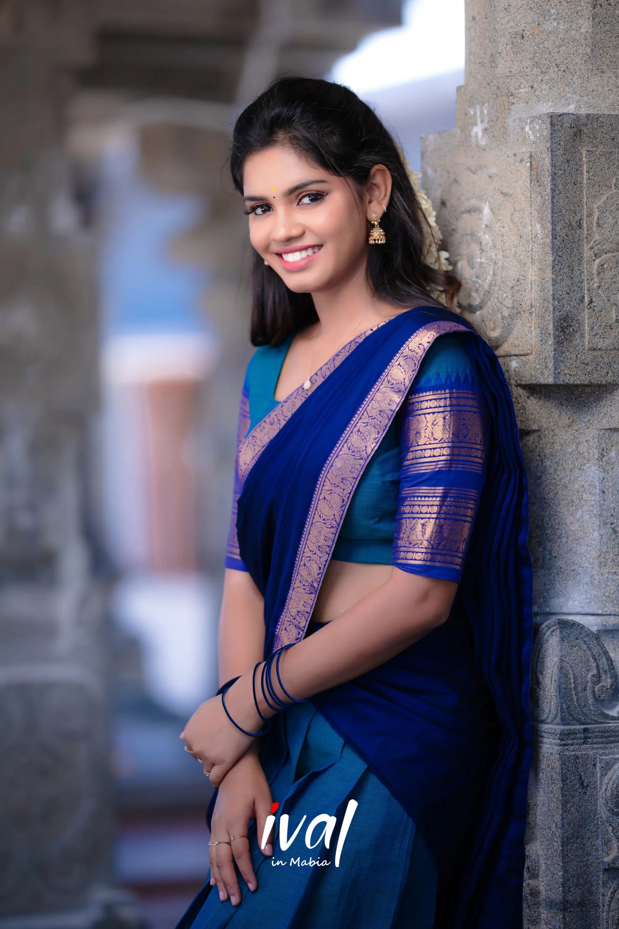 Padmaja - Blue And Royal Cotton Halfsaree Half Sarees