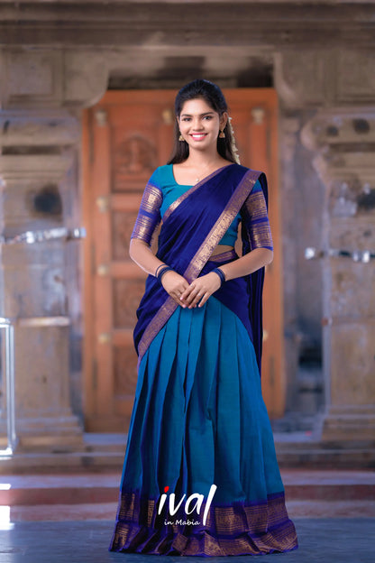 Padmaja - Blue And Royal Cotton Halfsaree Half Sarees