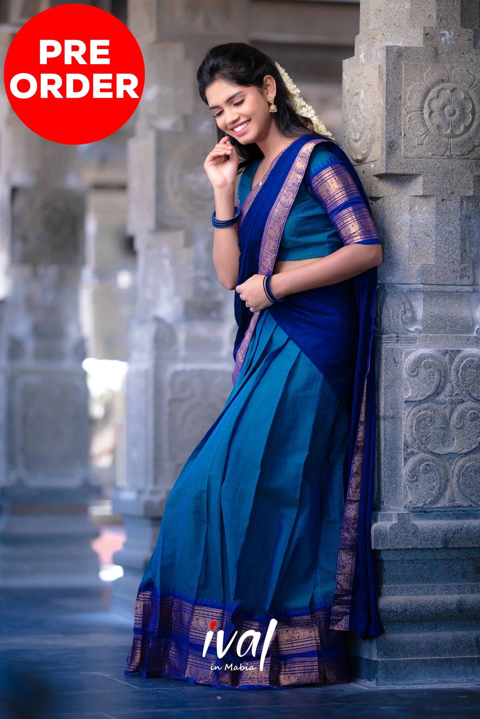 Padmaja - Blue And Royal Cotton Halfsaree Half Sarees