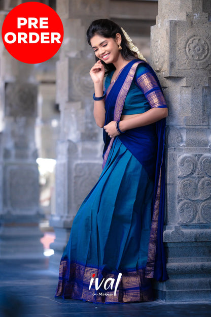 Padmaja - Blue And Royal Cotton Halfsaree Half Sarees