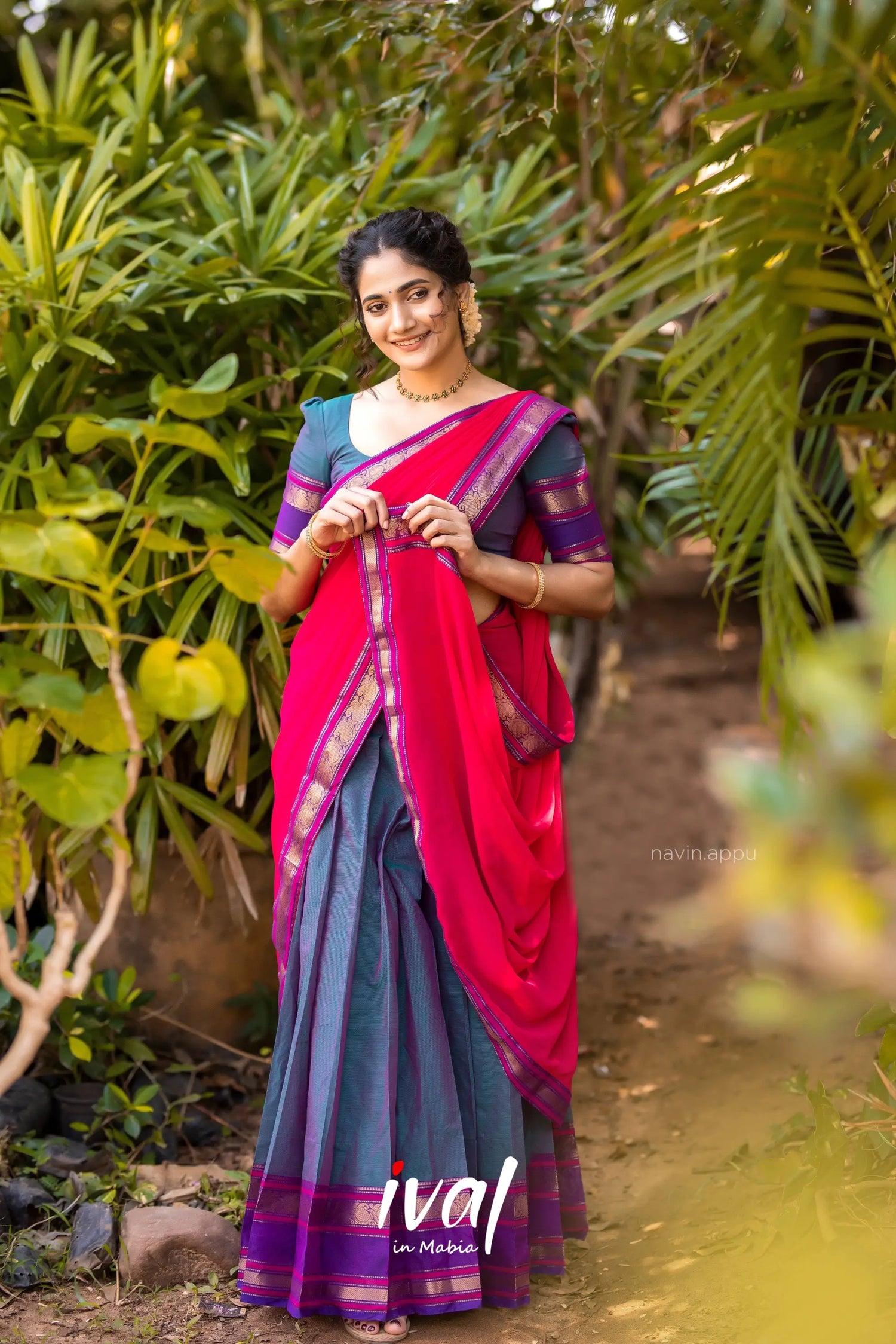 Padmaja - Blue Purple And Pink Cotton Halfsaree Half Sarees