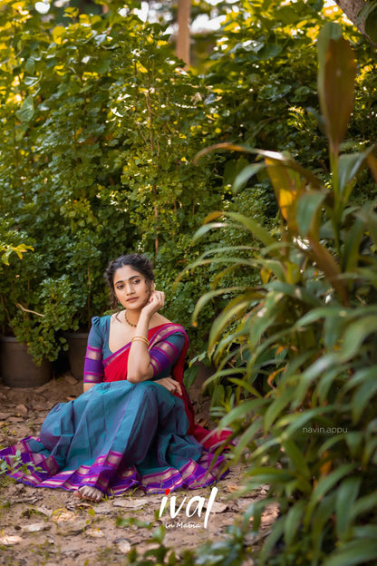 Padmaja - Blue Purple And Pink Cotton Halfsaree Half Sarees