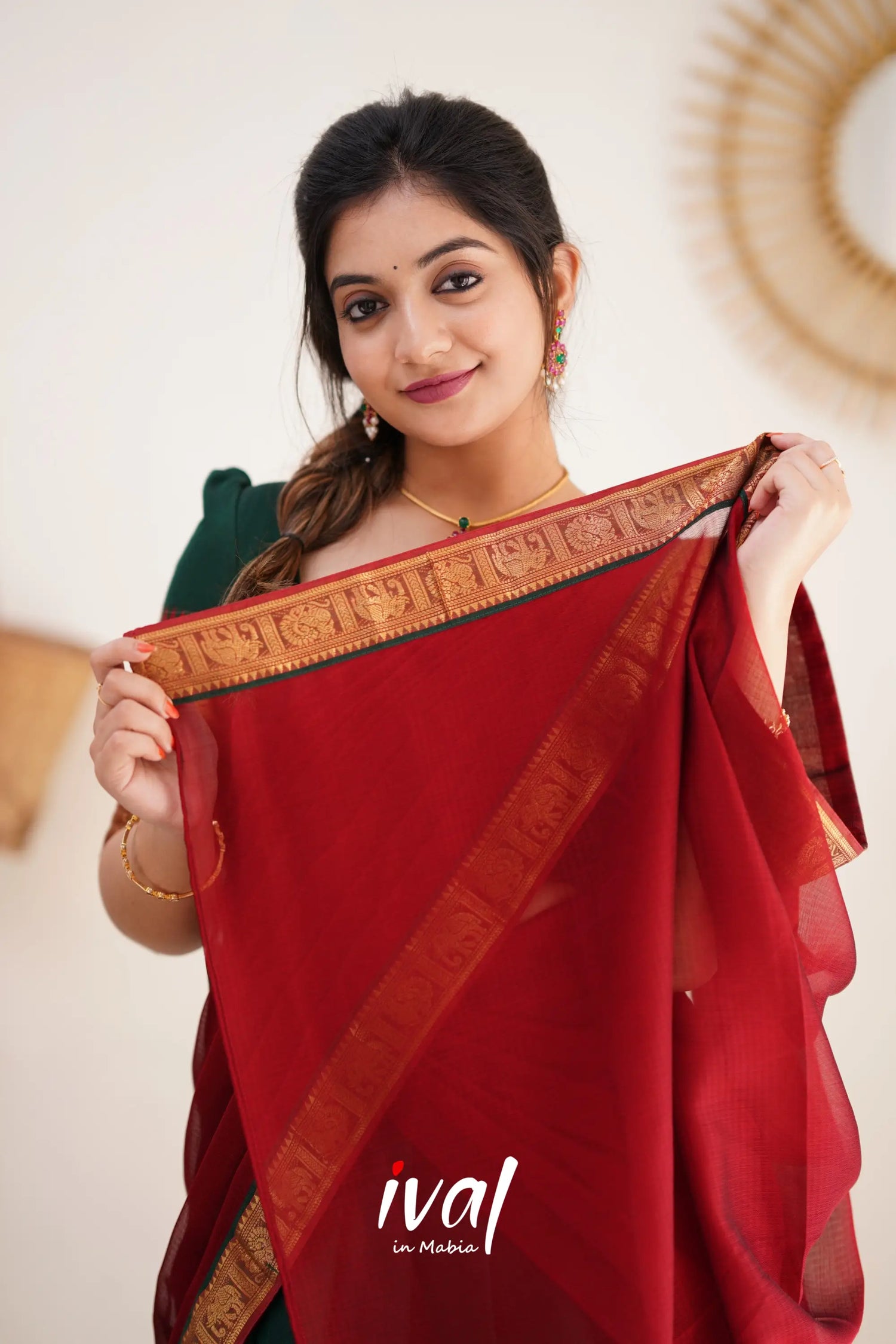 Padmaja - Bottle Green And Reddish Maroon Cotton Halfsaree Half Sarees