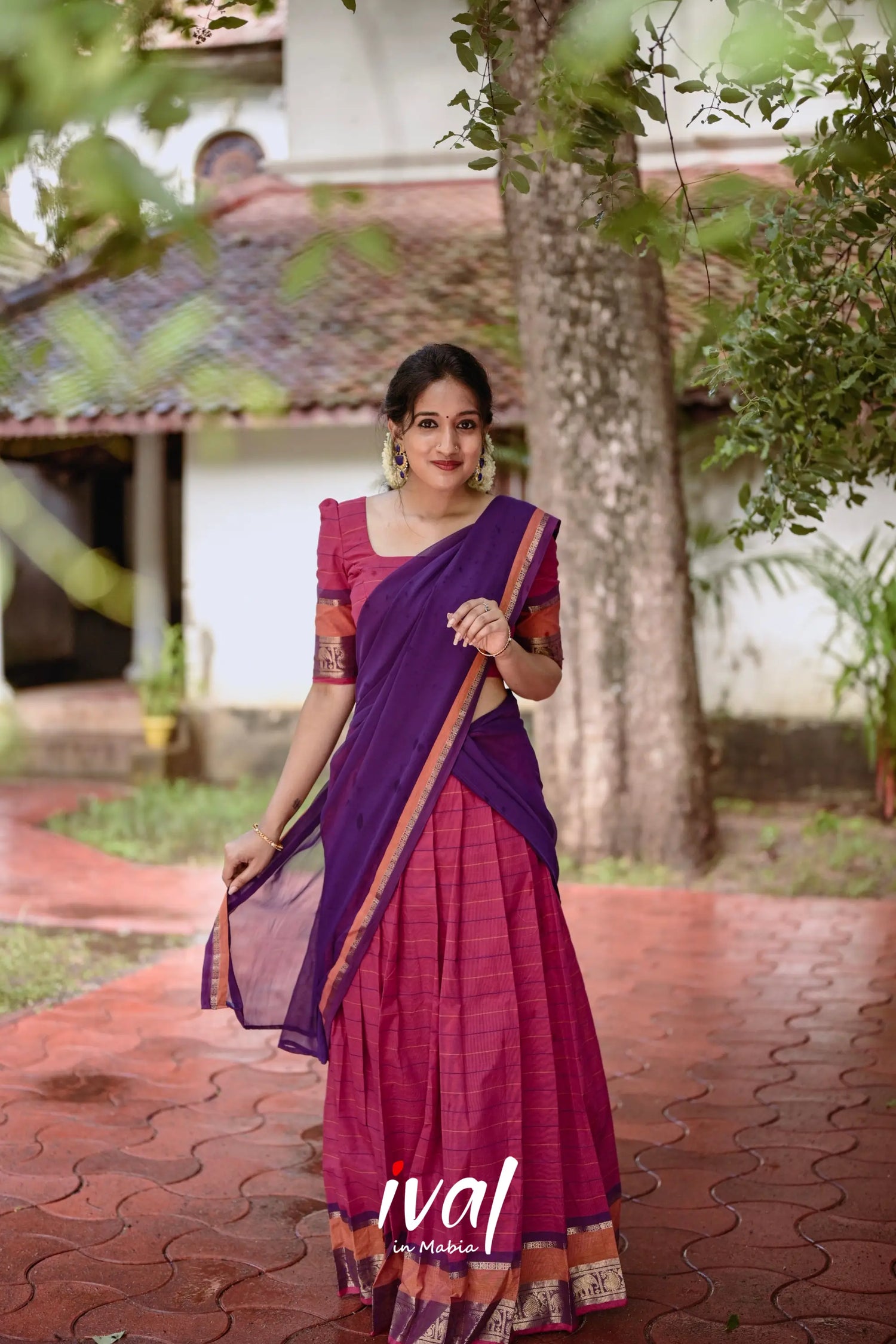 Padmaja - Bright Pink And Purple Cotton Halfsaree Half Sarees