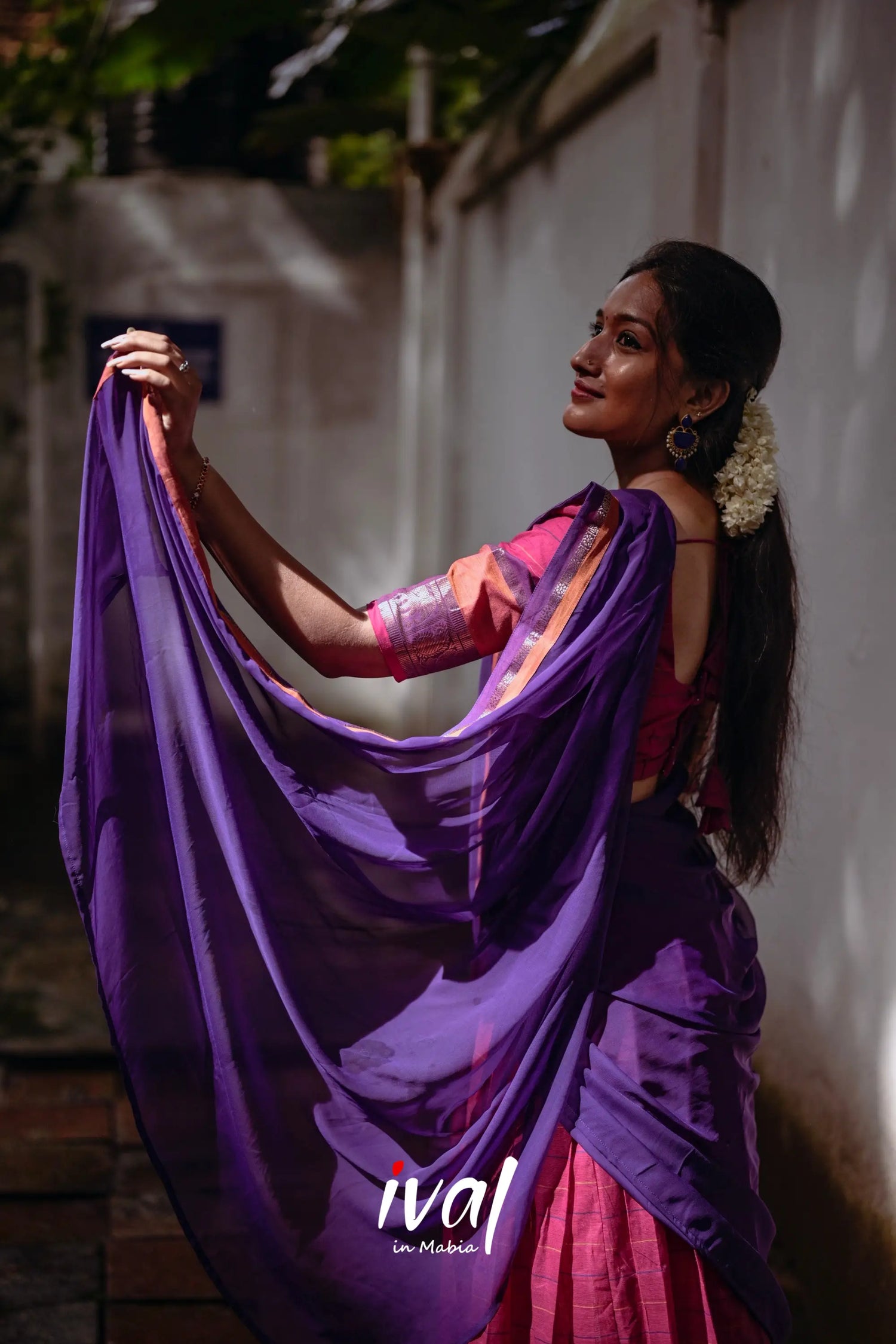 Padmaja - Bright Pink And Purple Cotton Halfsaree Half Sarees